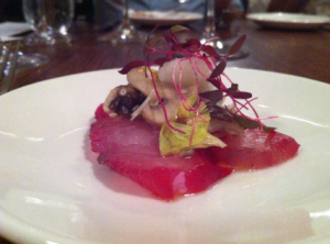 Beetroot cured kingfish